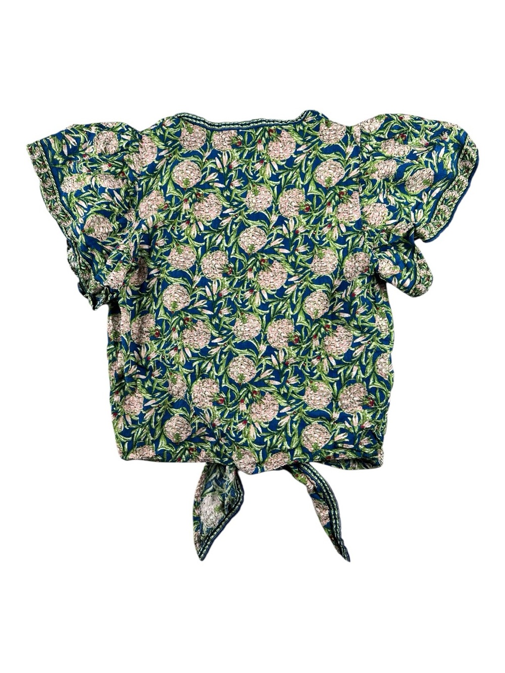 Max Studio London Floral Tie Front Blouse XS Blue Green Boho - Picture 4 of 12
